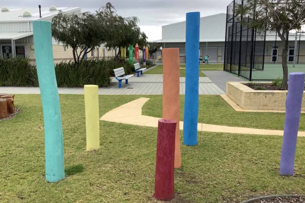 Coloured season poles at Alkimos Beach Public School