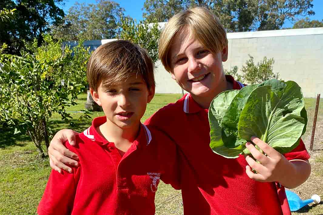 Illuka Public School Students with homegrown cabbages