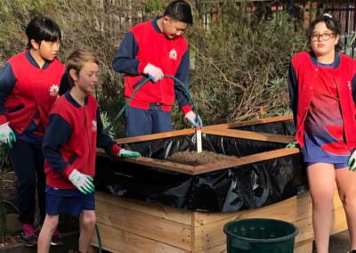 Kingswood Primary School Students filling a wicking bed pipe