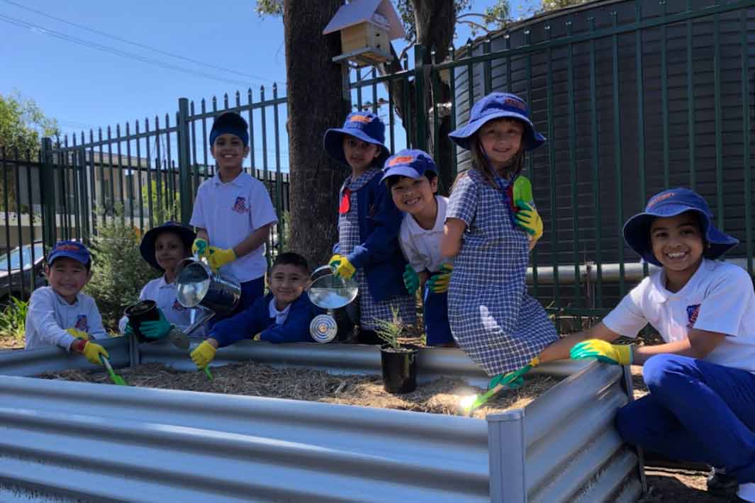 Revesby Public School Students in their bush tucker garden