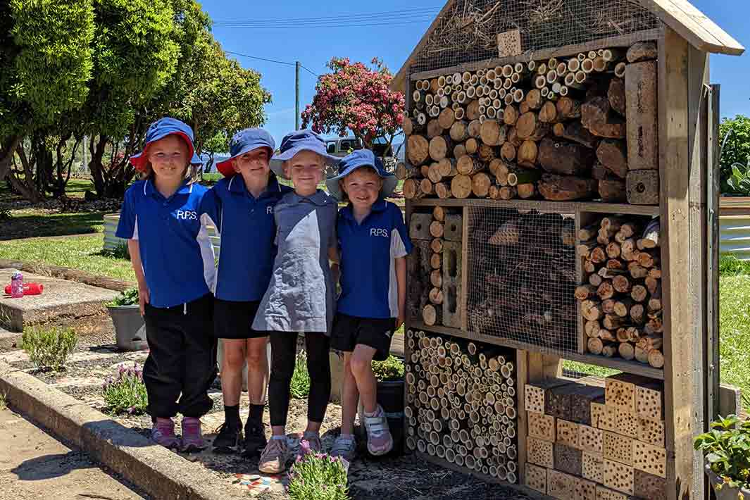 Ringarooma Primary School Students with their bug hotel
