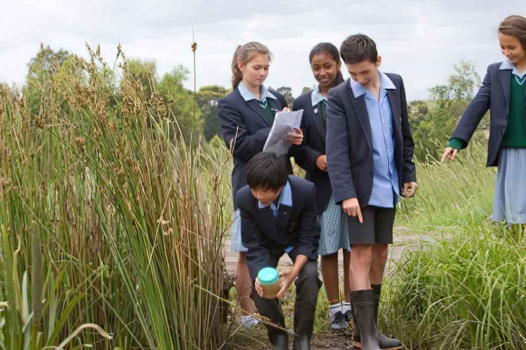 students completing field work